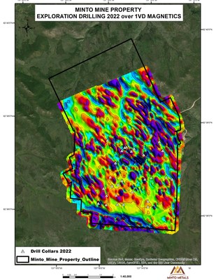 Figure 4
Minto Metals Corp. Exploration Drilling 2022 over First Vertical Derivative Magnetics 
(2019 UAV Magnetics Survey) (CNW Group/Minto Metals Corp.)